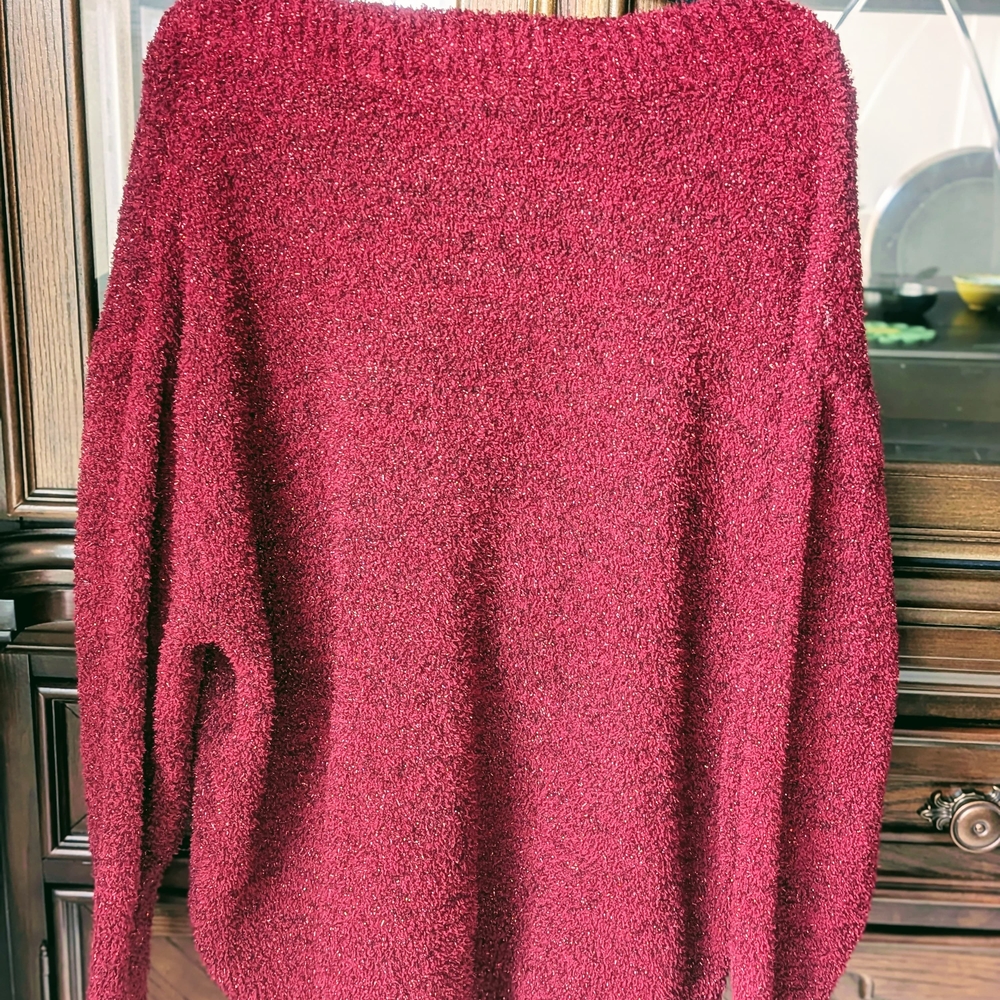 Ava & Viv Burgundy Marled V-Neck Boucle Knit Sweater Plus Size 1x - Picture 6 of 6